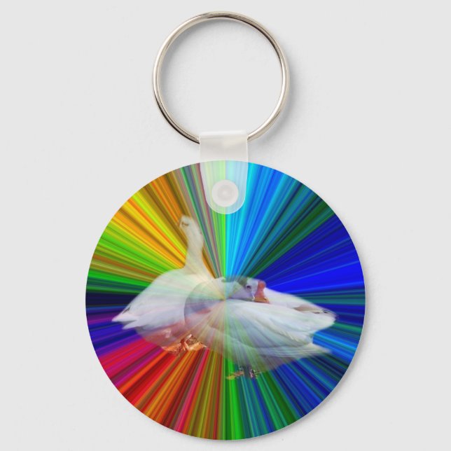 two white geese in very fancy  background key ring (Front)