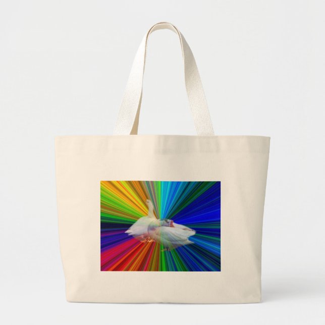 two white geese in very fancy  background large tote bag (Front)