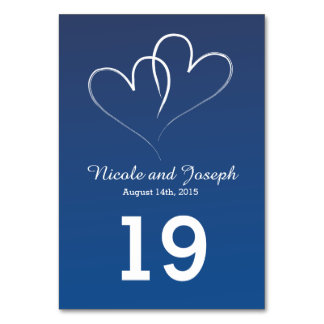 Two White Hearts intertwined - nautical blue Table Number