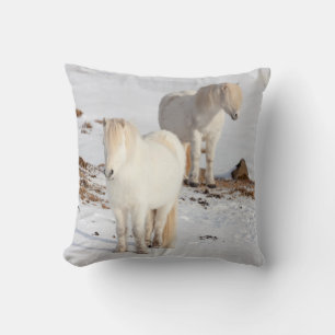 Two White Icelandic Horses Cushion