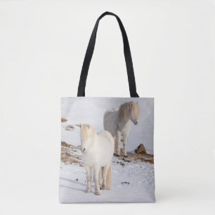 Two White Icelandic Horses Tote Bag