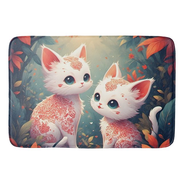 Two White Kittens in a Magical Forest Bath Mat (Front)