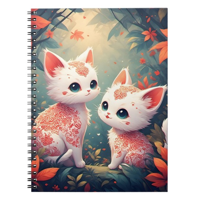 Two White Kittens in a Magical Forest Notebook (Front)