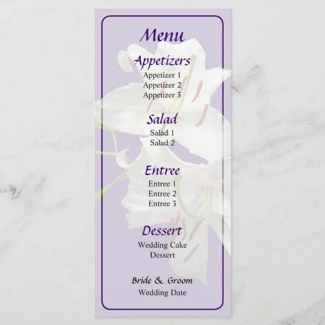Two White Lilies Wedding Menu (Front)