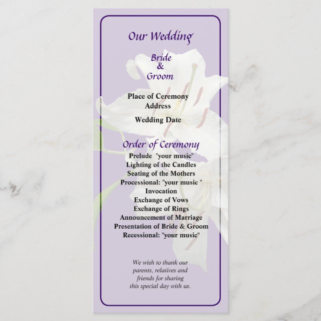 Two White Lilies Wedding Program (Front)