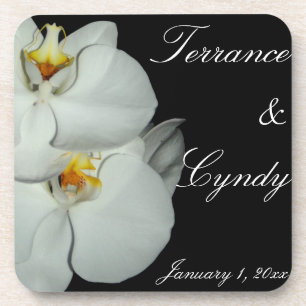 Two White Orchids Personal Wedding Coaster