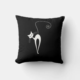 Two White Stylised Cats on Black Cushion