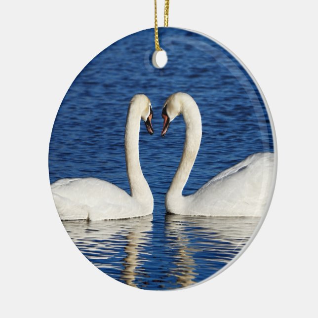 Two White Swans Form Heart Sign Ceramic Ornament (Left)