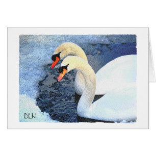 Two White Swans/ Wildlife/Watercolor Look