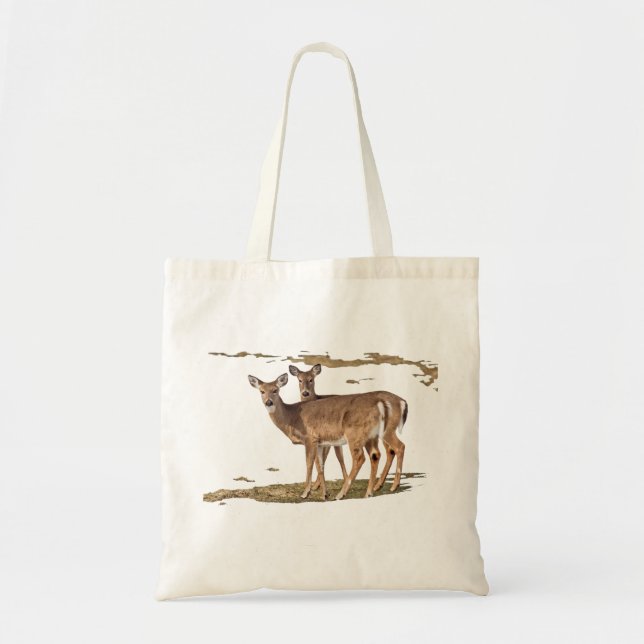 Two White-tailed Deer On Alert Tote Bag (Front)
