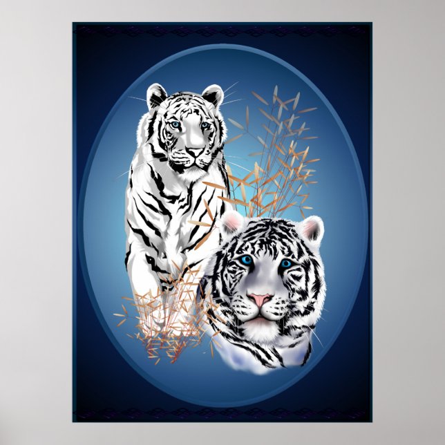 Two White Tigers Oval Poster (Front)
