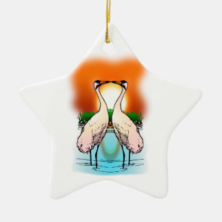 Two Whooping Cranes at Sunset Ceramic Tree Decoration