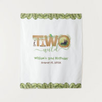 Two Wild 2nd Birthday Jungle Leaves Photo Backdrop