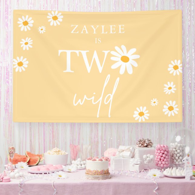 Two Wild 2nd Birthday Party Boho Daisy Welcome Banner (Party)