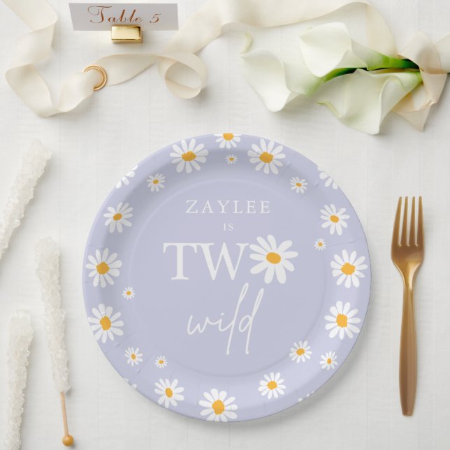Two Wild 2nd Birthday Party Boho Retro Daisy Paper Plate (Wedding)