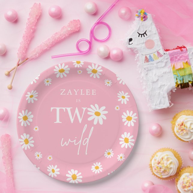 Two Wild 2nd Birthday Party Boho Retro Daisy Paper Plate (Party)