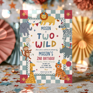 Two Wild 2nd Birthday Party Boy Party Animals Invitation