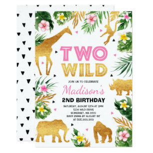 Two Wild 2nd Birthday Party Safari Animals Party Invitation