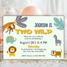 Two Wild 2nd Birthday Safari Animals Cute