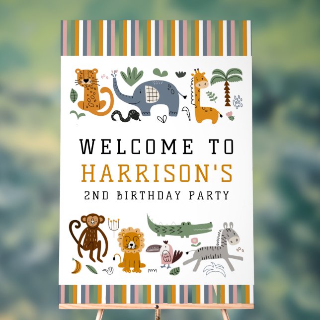 Two Wild 2nd Birthday Safari Animals Cute Kids Acrylic Sign (Neutral)