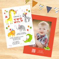 Two Wild 2nd Birthday Safari Animals Cute Photo