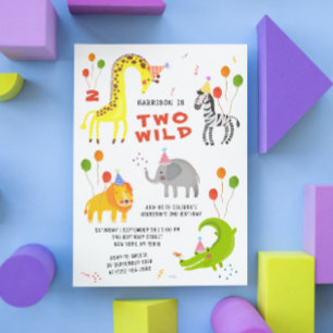 Two Wild 2nd Birthday Safari Animals Cute Photo Invitation