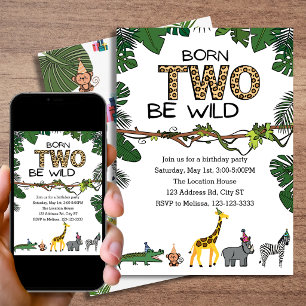 Two Wild 2nd Birthday Safari Jungle Animal Invitation