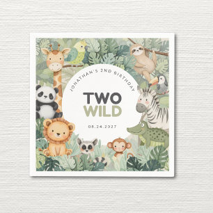 Two Wild 2nd Birthday Safari Jungle Animals Party Napkin