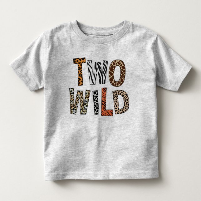 Two Wild 2nd Birthday Two Years Old Animal Print Toddler T-Shirt (Front)