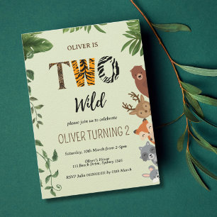 Two Wild animal letters greenly 2nd Birthday Invitation