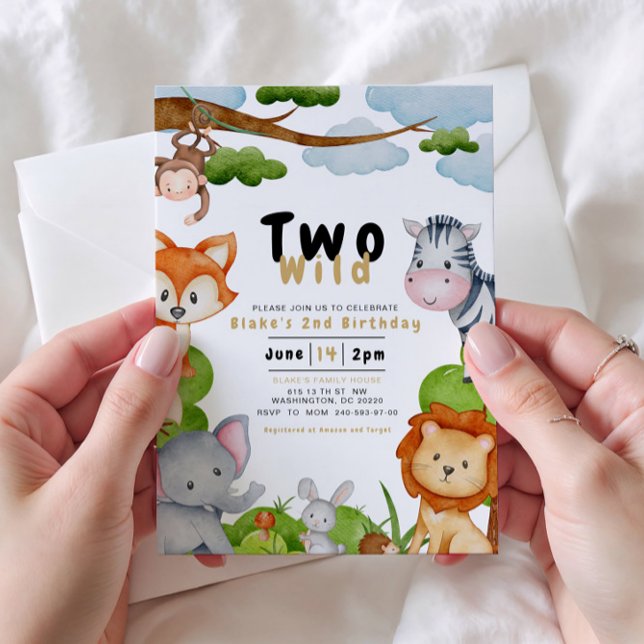 Two Wild Animals Second 2nd Birthday Invitation (Creator Uploaded)