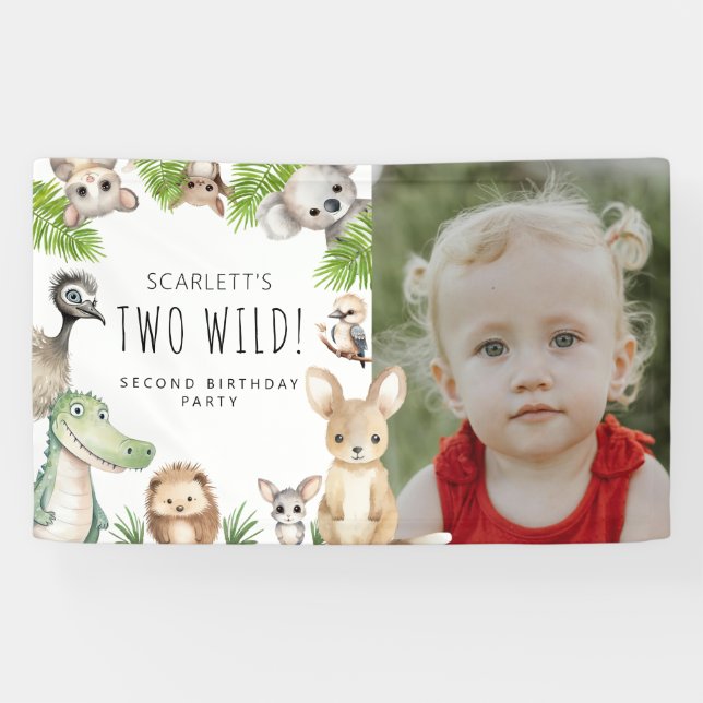 Two Wild! Aussie Animal Birthday Party Banner (Horizontal)