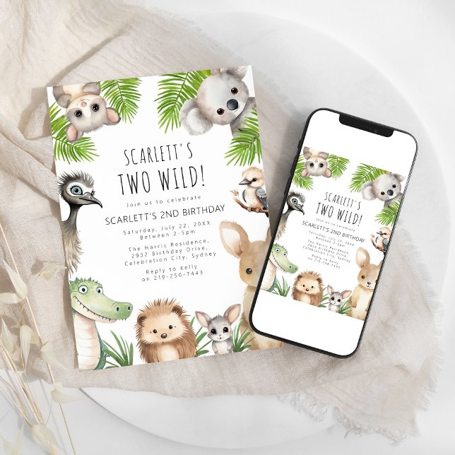 Two Wild Aussie Animal Birthday Party Invitation (Creator Uploaded)