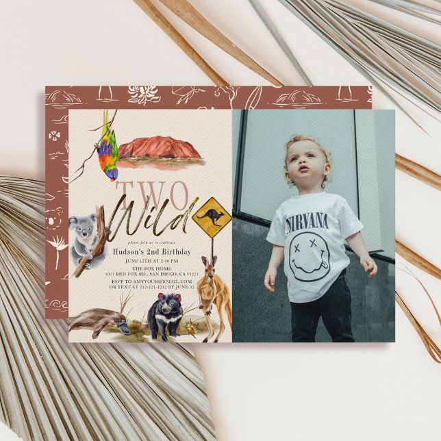 Two Wild Australian Animals Photo 2nd Birthday Invitation (Creator Uploaded)