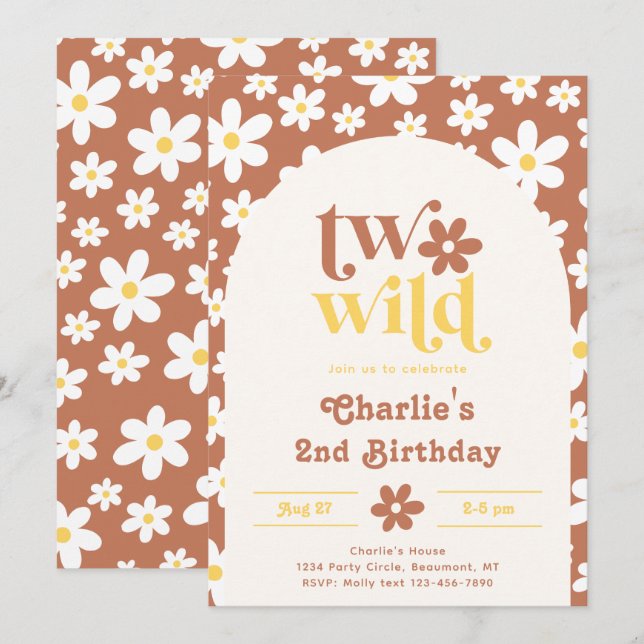 Two Wild Birthday Invitation | Daisies | 2nd (Front/Back)