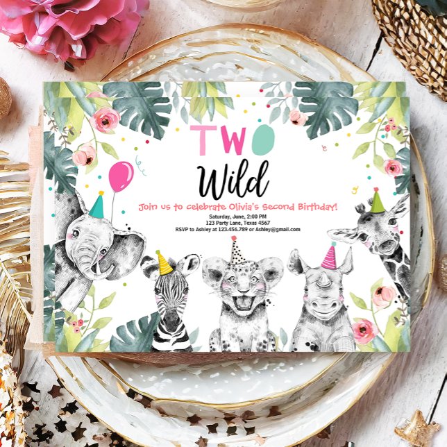 Two Wild Birthday Invitation Safari Girl Animals (Creator Uploaded)