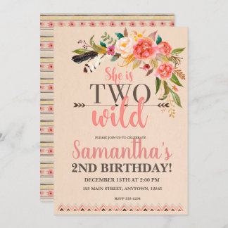 Two Wild Boho Chic Birthday Invitation