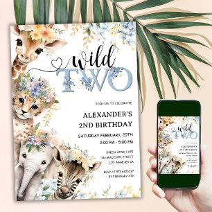 Two Wild   Boy Safari Jungle 2nd Birthday  Invitation