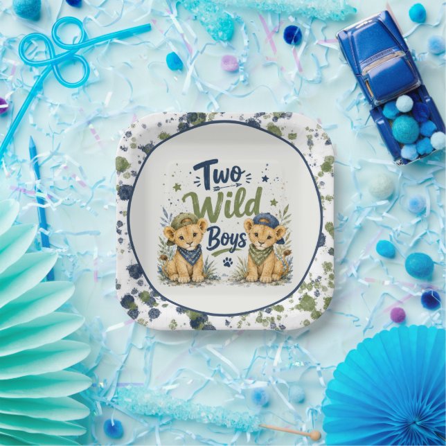 Two Wild Boys Birthday Bash Paper Plate (Party)