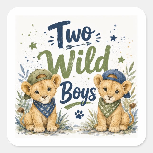 Two Wild Boys Birthday Bash Square Sticker (Front)