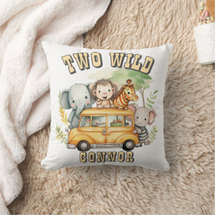 Two Wild boys birthday safari animals Cushion