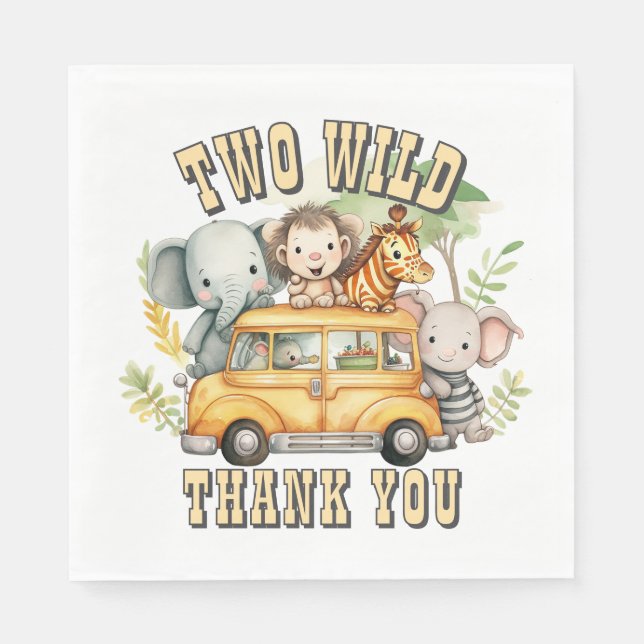 Two Wild boys birthday safari animals  Napkin (Front)