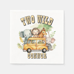 Two Wild boys birthday safari animals Napkin