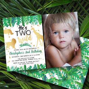 Two Wild Boys Photo Second Birthday Invitations