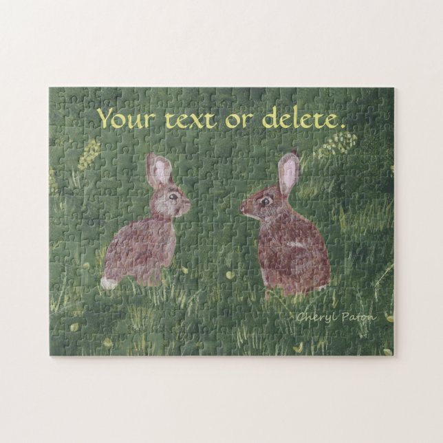 Two wild bunny rabbits in grass Your text Puzzles (Horizontal)