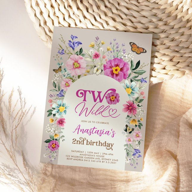 TWO WILD Colourful Boho Wildflower 2nd Birthday Invitation (Creator Uploaded)