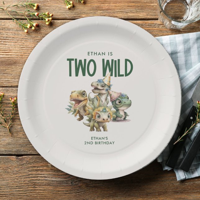 Two Wild Cute Dinosaur 2nd Birthday Party Paper Plate (Creator Uploaded)