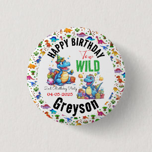 Two Wild Dino Party Boy Dinosaur 2nd Birthday 3 Cm Round Badge