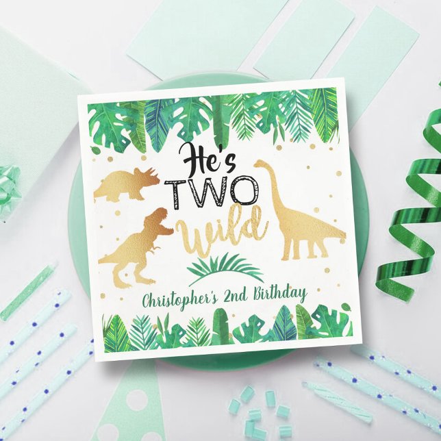 Two Wild Dinosaur Boys 2nd Birthday Party Napkin (Creator Uploaded)