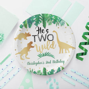 Two Wild Dinosaur Boys 2nd Birthday Party Paper Plate